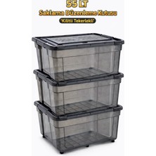 Loremp 55 Lt Antrasit Kilitli Tekerlekli Saklama Kutusu 3 Adet Düzenleyici