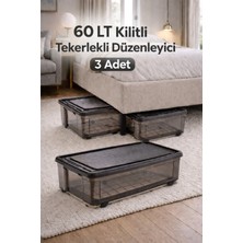 Loremp 60 Lt Tekerlekli Kilitli 3 Adet Saklama Kutusu Depolama Düzenleyici