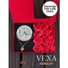 Vexa Aksesuar Inci Çelik Kolye Hediye Seti | Güllü Özel Kutulu, Istiridye Içinde Inci Set