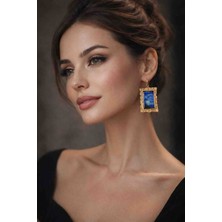 Myth Atelier El Yapımı Yıldızlı Gece Gold Çerçeveli Özel Tasarım Küpe - Zarif ve Şık, Hediye, Sanatsal