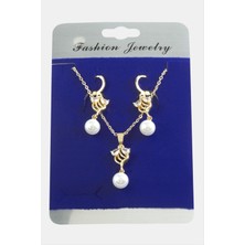 Nuveden Ieg™ Çiçek Inci Zirkon Taşlı Set Kolye