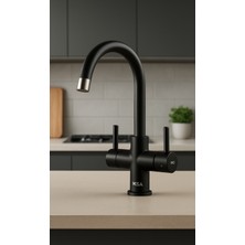 HDF Lüks Mat Siyah 3’ü 1 Arada Arıtma Çıkışlı Mutfak Evye Bataryası