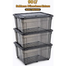 Loremp 90 Lt Tekerlekli Antrasit Kilitli Saklama Kutusu 3 Adet Depolama