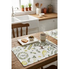 Rona Home 6 Lı Zeytin Desenli Dekoratif Kare Amerikan Servis - Leke Tutmaz Dijital Baskılı Mutfak Supla