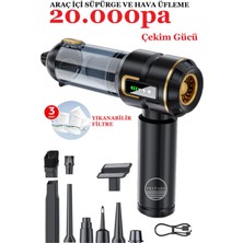 Prepare Kablosuz Araç Içi Süpürge 20.000PA Basınçlı Üfleme ve Çekme Süpürgesi 12 Parçalı Temizleme Seti