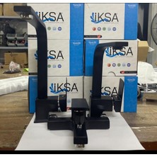 HDF Siyah Mat 3 Parça Armatür Seti - Paslanmaz Çelik Gövdeli Kare Tasarım Batarya Takımı