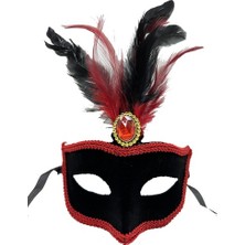 Nuveden Ieg™ Kırmızı Tüylü Siyah Süet Kaplama Parti Maskesi