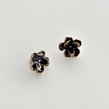 Vesce Atelier Gold Kenarlı Siyah Çiçek Küpe