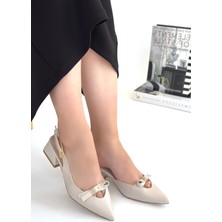 Roof Atelier Kadın Bej Arkası Açık Sivri Burun Topuklu Ayakkabı - Rewat