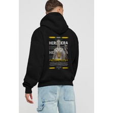 Ankhises Hera 2 Mitoloji Arka Baskılı Siyah Hoodie Oversize Kapüşonlu Sweatshirt Erkek Kadın