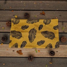 Mutlu Köşe Çift Tarafı Dijital Baskılı Keten Pamuk Yaprak Detaylı Premium Dizayn Dikdörtgen Kırlent Kılıfı Bel Kırlenti