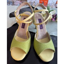 Minti-Mint Yeşili Simli Kelebek Model Kadın Tango Dans ve Salon Ayakkabısı 8,5 CM(13PONT) Koni Topuk