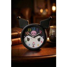 KaktüsKedi Kuromi Temalı Sevimli Siyah Çocuk Masa Saati | Alarmlı Dekoratif Oda Saati