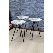 Sepetink Zigon Sehpa 3'lü Siyah Metal Ayak Gümüş Efes 1071