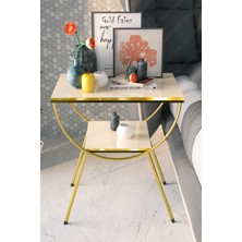 Sepetink Yan Sehpa Komodin Metal Ayak Çift Gold Krem