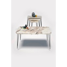 Sepetink Zigon Sehpa Kr ve Orta Sehpa Kr Set Siyah Ayak Efes Tel 1103