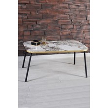 Sepetink Zigon Sehpa ve  Orta Sehpa Set Kr Metal Mermer Desen Siyah