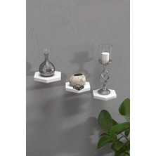 Sepetink Duvar Rafı Dekoratif 3 Adet Çiçeklik Altıgen Beyaz