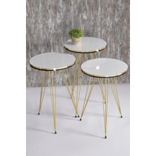 Sepetink Zigon Sehpa Çift Gold Beyaz Tel