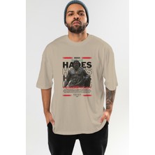 Ankhises Hades 1 Mitoloji Ön Baskılı Oversize T-Shirt Erkek Kadın Pamuk Bisiklet Yaka Tişort
