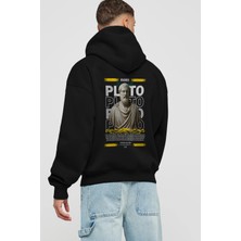 Ankhises Plato 1 Mitoloji Arka Baskılı Siyah Hoodie Oversize Kapüşonlu Sweatshirt Erkek Kadın