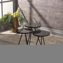 Sepetink Zigon Sehpa 3 Lü Metal Ayak Siyah Mermer Desen  1018