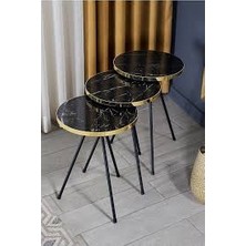 Sepetink Zigon Sehpa 3 Lü Siyah Metal Ayak Bendir Gold