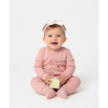 Bebeva Baby Kız Bebek %100 Pamuklu Tavşan Baskılı ve Fırfır Detaylı Bandanalı Tulum