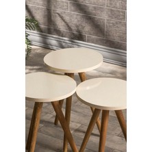 Sepetink Zigon Sehpa 3 Lü Ahşap Orjinal Torna Ayak Krem