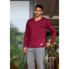 Bursa Pijama Erkek Uzun Kol V Yaka %100 Pamuk Büyük Beden Pijama Takımı