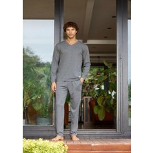 Bursa Pijama Erkek Uzun Kol V Yaka %100 Pamuk Büyük Beden Pijama Takımı