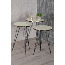 Sepetink Zigon Sehpa Siyah Tel Ayak Çift Altın Krem