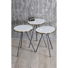 Sepetink Zigon Sehpa Siyah Metal Ayak Çift Altın Beyaz 1078