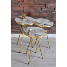 Sepetink Zigon Sehpa 3'lü Altın Metal Ayak Efes Altın 2176