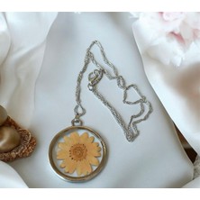 Gerçek Turuncu Papatya Çiçek Tasarım Epoksi Kolye