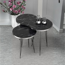 Sepetink Zigon Sehpa Siyah Tel Ayak Gümüş Bendir 1089