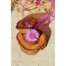 Gerçek Mor Papatya Çiçek Epoksi Tasarım Kolye