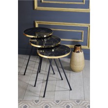 Sepetink Zigon Sehpa 3 Lü Siyah Metal Ayak Bendir Gold