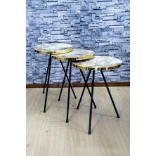 Sepetink Zigon Sehpa 3'lü Altın Efes Siyah Metal Ayak