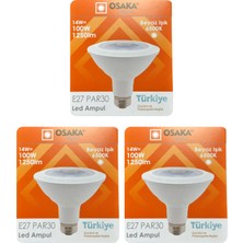 Avarson (3 Adet) Osaka 14W (100W) Beyaz Işık (6500K) E27 Duylu (Kalın Duy) LED PAR30 Ampul