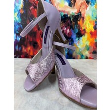 Buz Lila Dokulu Latin-Salsa-Tango Dans ve Salon Ayakkabısı 7 cm 11 Pont Kadeh Model Kapalı Topuk