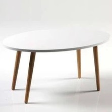 Sepetink Orta Sehpa Ahşap Torna Ayak Elips Beyaz