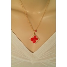 Gerçek Kırmızı Çiçek Gold Kırmızı Nazar Tasarım Kolye