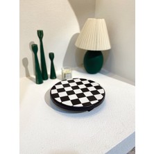 Damalı Ayaklı Sunum Tepsisi, Siyah Dekoratif Organizer