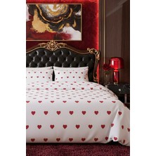 More Home Lastikli Çarşaflı Tek Kişilik Pamuklu Nevresim Takımı Kalp Desen