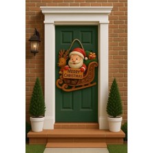 Babalı Kızaklı Hediye Paketli Yılbaşı Geyikli Kapı Süsü Ahşap Kapı Süsü Yılbaşı Mazemeleri Temalı Hediyeler 2026 (25-30 Cm)