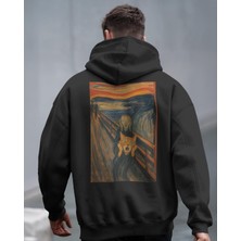 Muhtar Store Çığlık Kedi Tasarımlı Siyah Unisex Kapüşonlu Sweatshirt – Sanatsal & Retro Hoodie