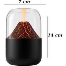 Mini Volkan Alev Efektli Aromaterapi Hava Nemlendirici – 14X7 cm USB Şarjlı Renk Değiştiren LED Işıklı Masa Üstü Difüzör