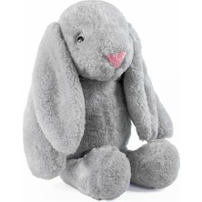 Peluş Tavşan 40 cm Uzun Kulaklı Yumuşak Uyku Arkadaşı, Ponçik Sarkık Kulaklı Doldurulabilir Oyuncak (Gri)