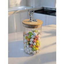 (9X15 Cm) 1 Adet Geyikli Cam Saklama Kavanozu Geyik Başı Gümüş Renk Hava Geçirmez Y-401,ŞEFFAF